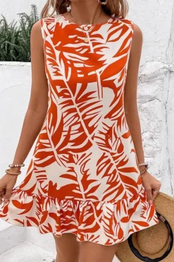 Robe été sans manches courte motif tropical