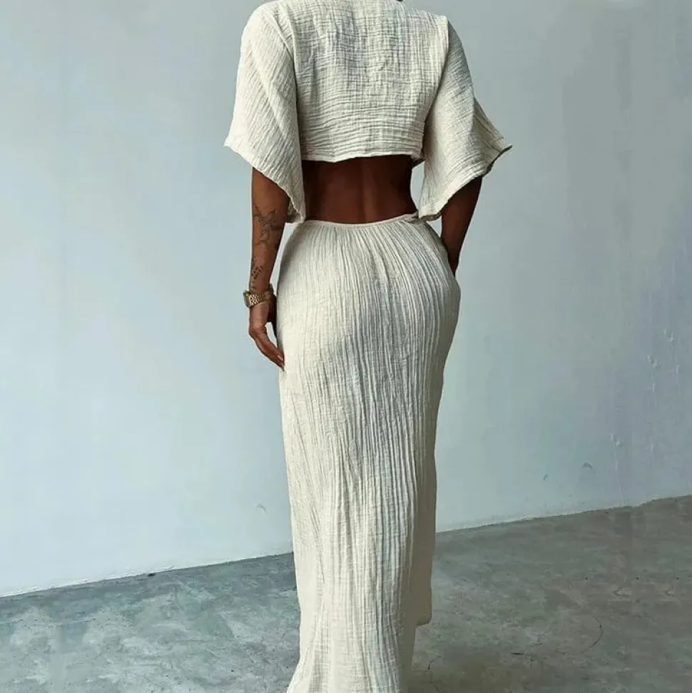 Robe été sexy longue dos nu lin coton