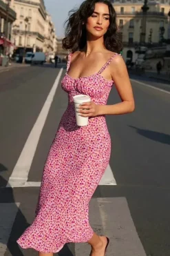 Robe été sexy rose mi-longue