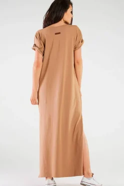 Robe T-shirt longue beige
