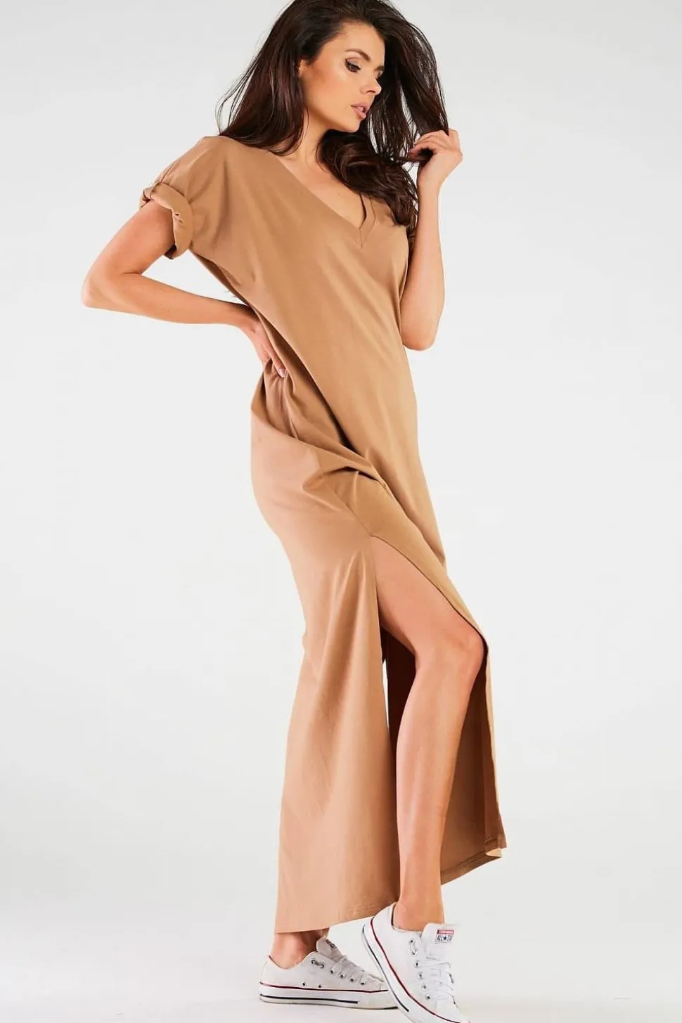 Robe T-shirt longue beige