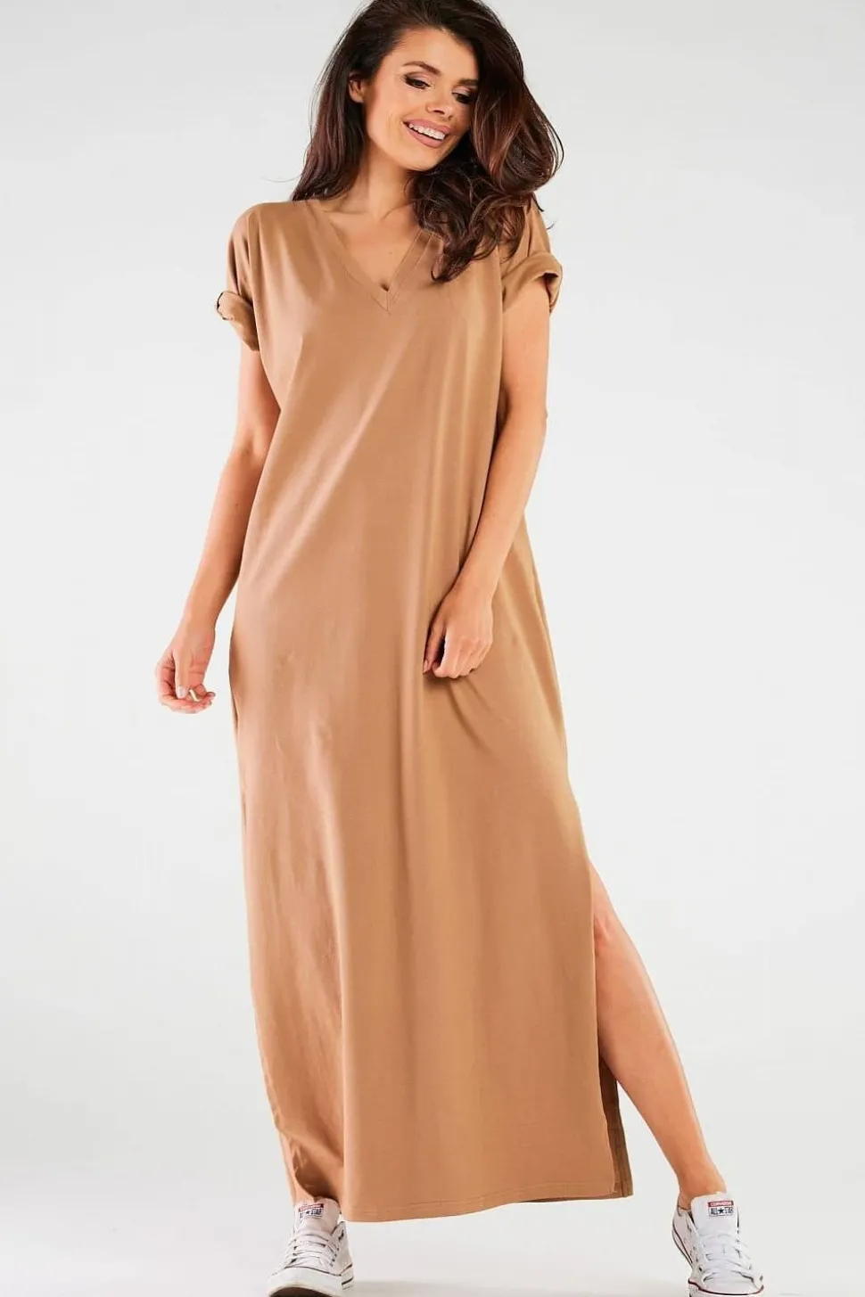Robe T-shirt longue beige