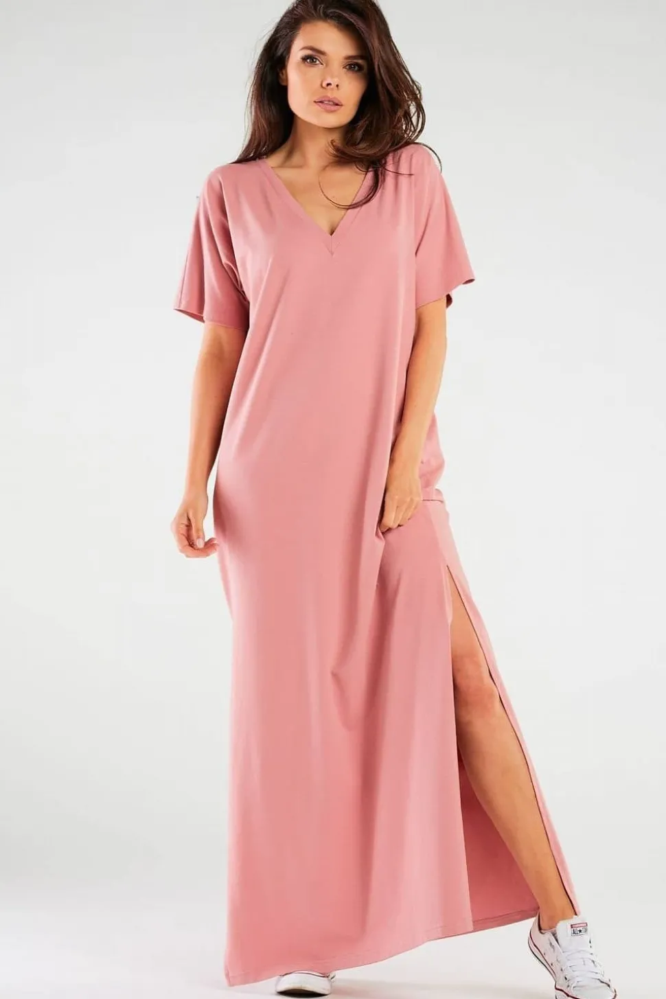 Robe T-shirt longue rose