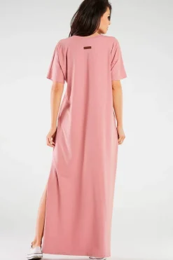 Robe T-shirt longue rose