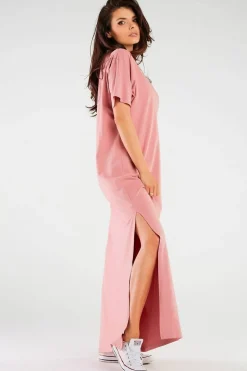 Robe T-shirt longue rose