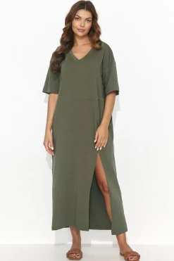 Robe T-shirt verte midi fendue casual