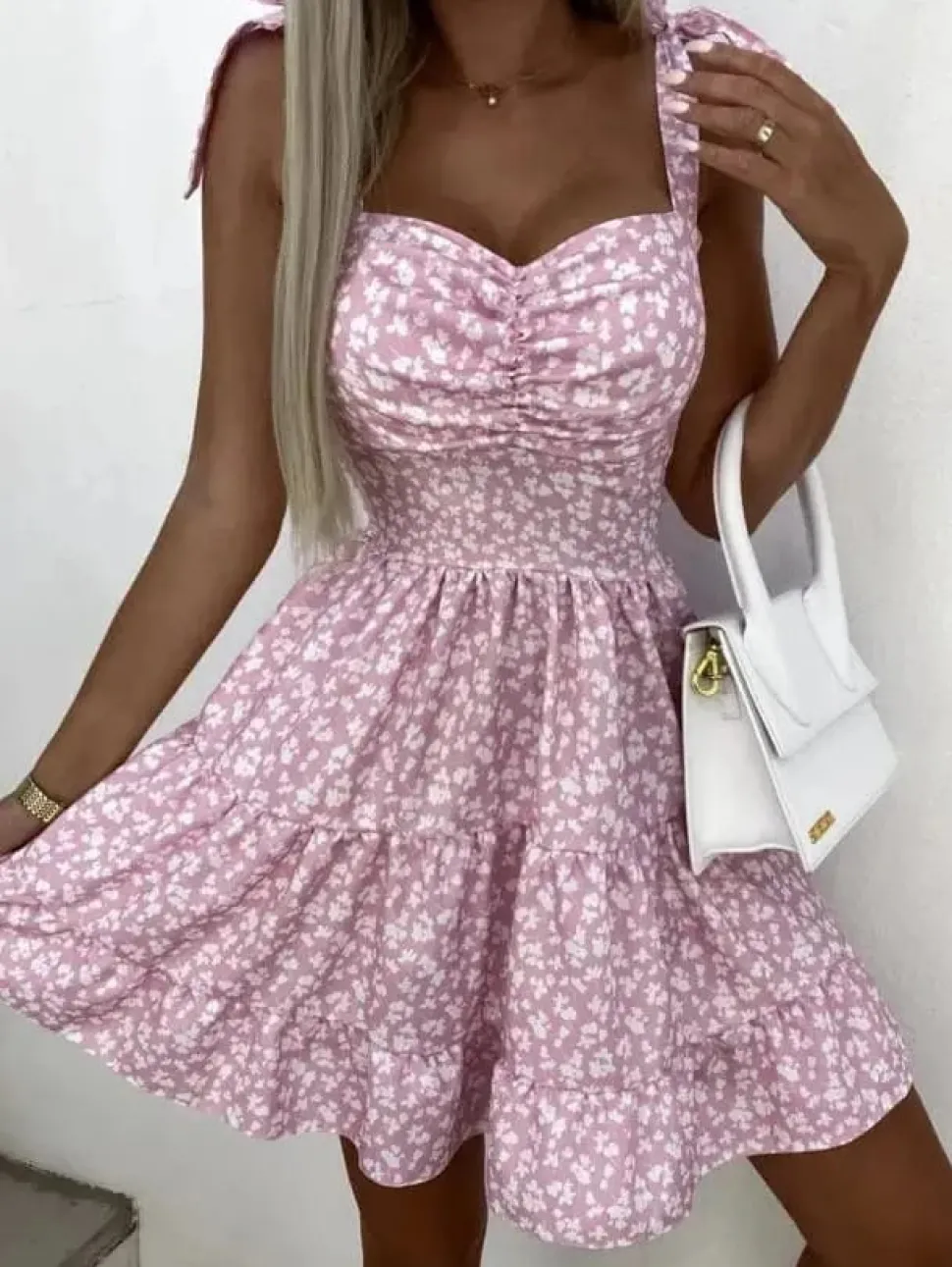 Robe été évasée courte imprimé floral