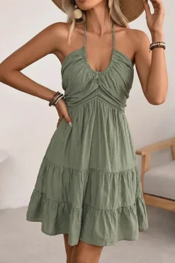 Robe été verte courte dos nu américain