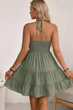 Robe été verte courte dos nu américain