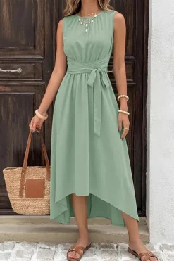 Robe été verte décontractée bas asymétrique