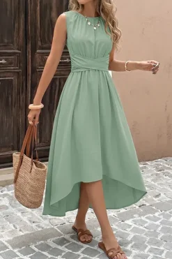 Robe été verte décontractée bas asymétrique