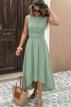 Robe été verte décontractée bas asymétrique