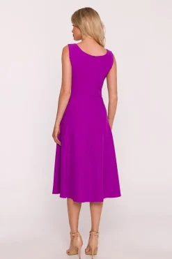 Robe été violette midi trapèze sans manches
