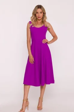 Robe été violette midi trapèze sans manches