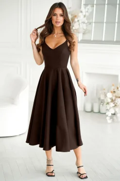 Robe évasée marron midi
