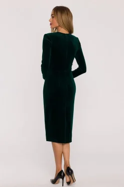 Robe verte en velours manches longues