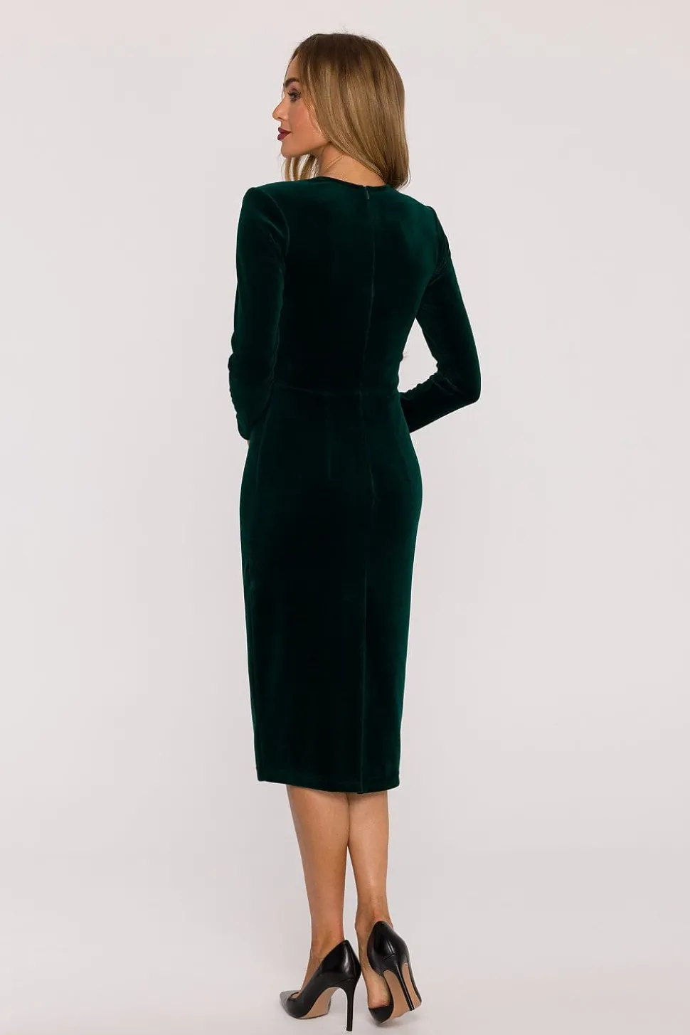 Robe verte en velours manches longues