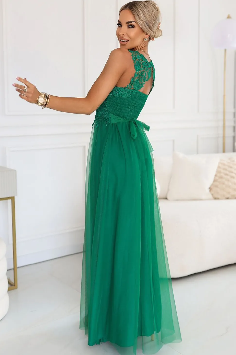 Robe verte longue jupe en tulle