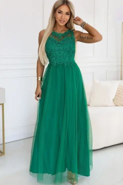 Robe verte longue jupe en tulle