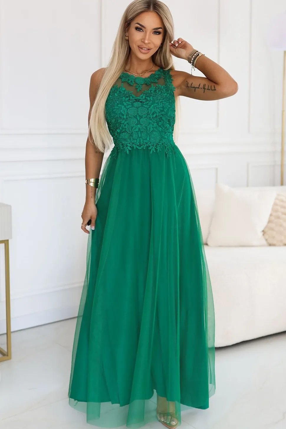 Robe verte longue jupe en tulle