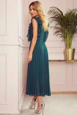 Robe verte midi plissée sans manches
