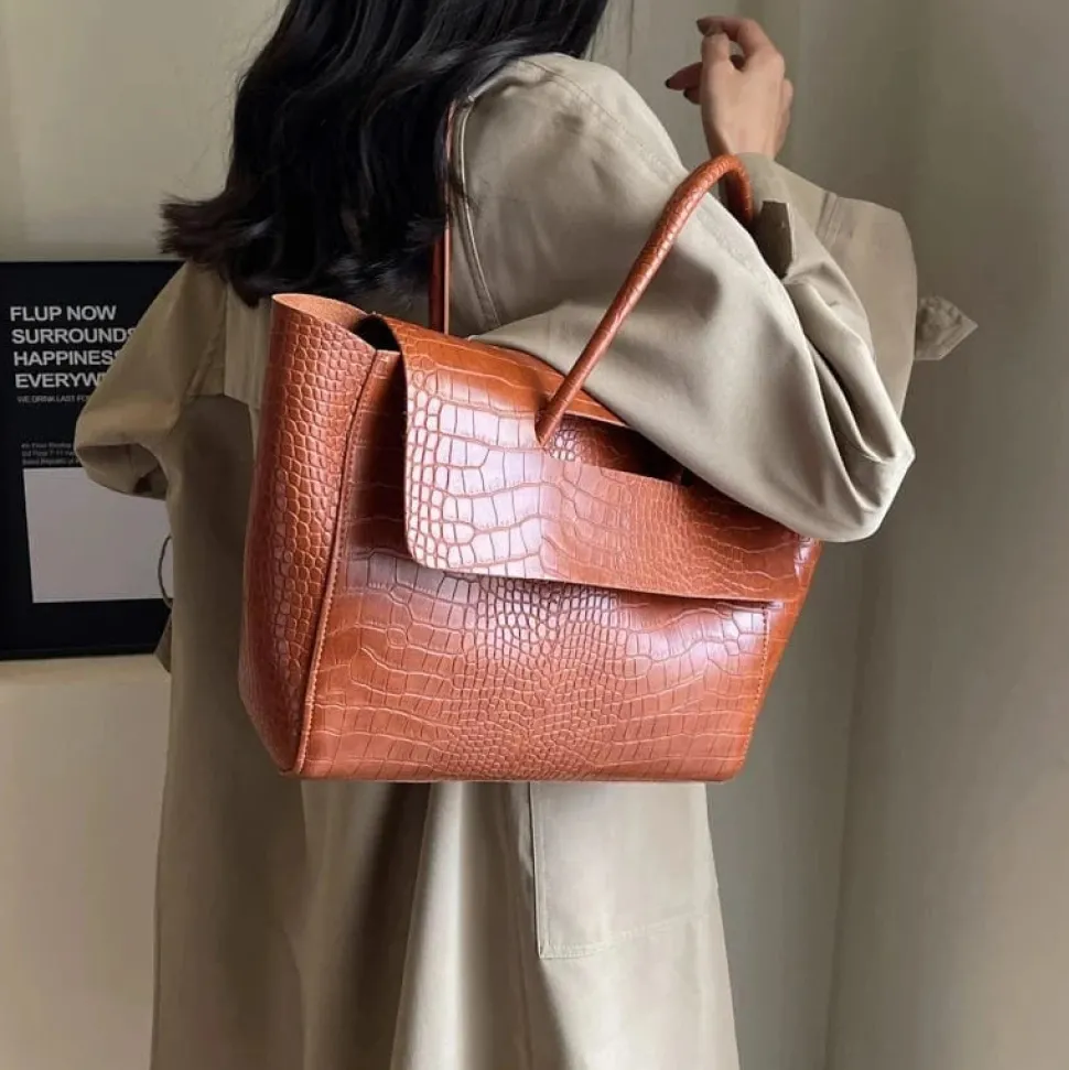 Sac à main crocodile marron clair